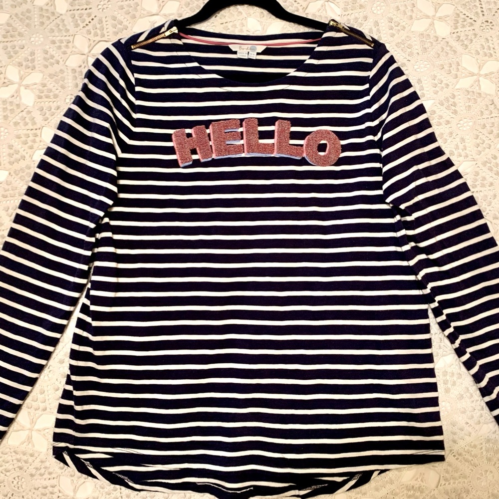 Boden 12 Embellished Breton Striped Top